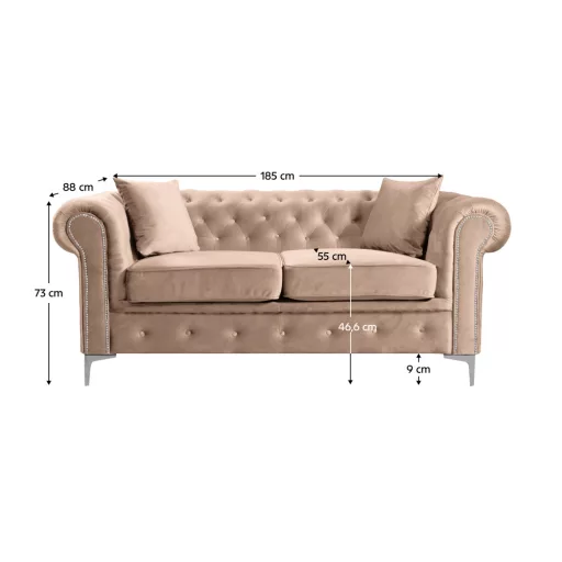 Luxus 2-es ülés, világosbarna Velvet szövet, ROMANO