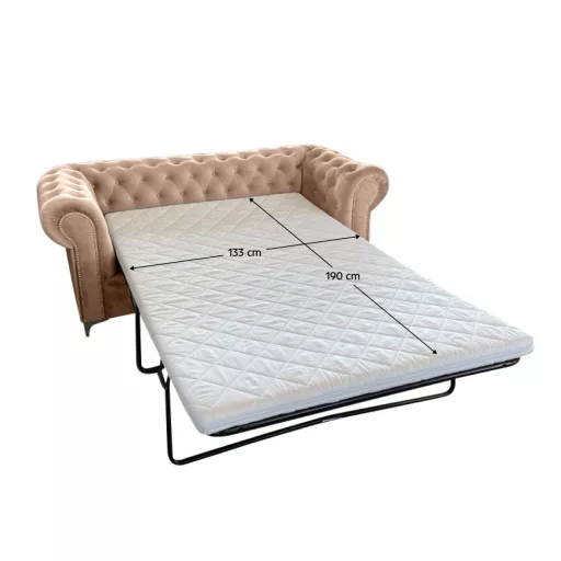 Kinyitható luxus 3-as ülés, világosbarna Velvet szövet, ROMANO