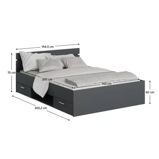 Ágykeret, 140x200, grafit, MICHIGAN NEW