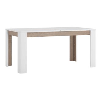 Széthúzható étkezőasztal, fehér extra magasfényű HG/sonoma tölgy sötét trufla, 160-200x90 cm, LYNAT