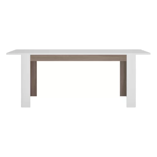 Széthúzható étkezőasztal, fehér extra magasfényű HG/sonoma tölgy sötét trufla, 160-200x90 cm, LYNAT