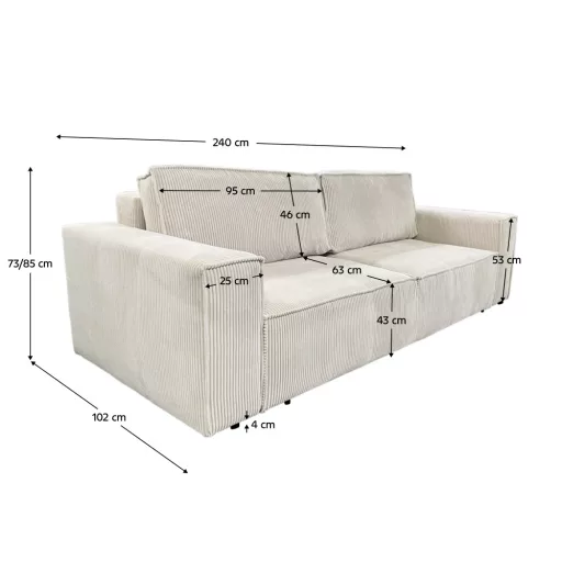 Kihúzható heverő, bézs, HARPERA BIG SOFA