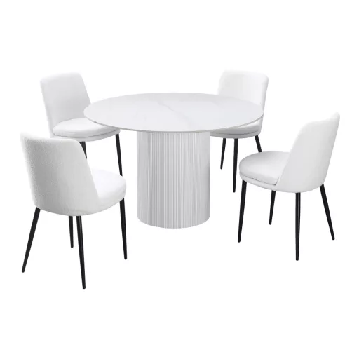 Étkezőasztal, fehér márvány/MDF, átmérő 120 cm, MAHIR TYP 1