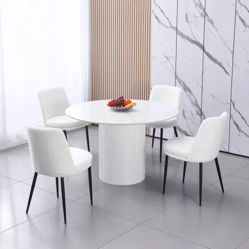 Étkezőasztal, fehér márvány/MDF, átmérő 120 cm, MAHIR TYP 1