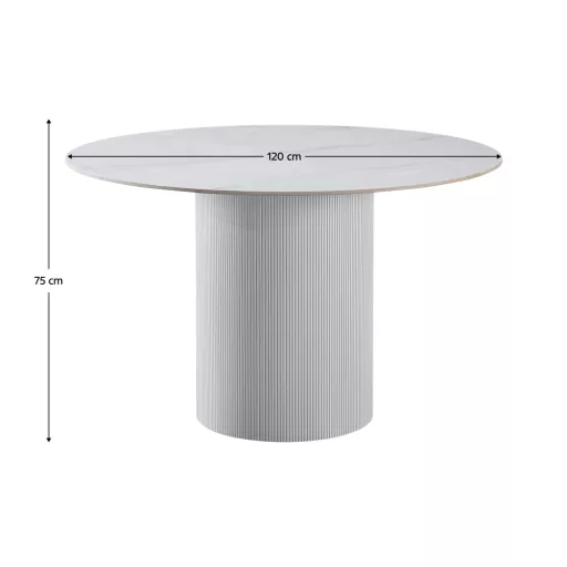 Étkezőasztal, fehér márvány/MDF, átmérő 120 cm, MAHIR TYP 1