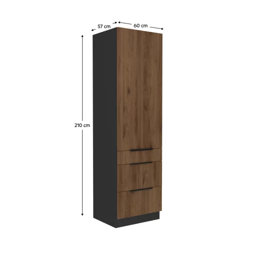 Magas szekrény, okapi dió/fekete, MENZO 60 DKS-210 3S1F