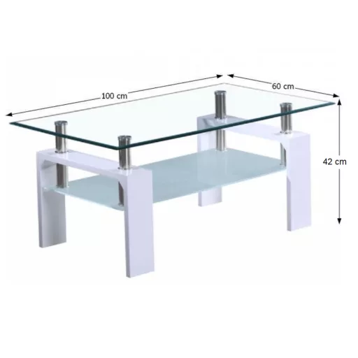 Dohányzóasztal, fehér extra magasfényű HG/üveg, LIBOR 2 NEW