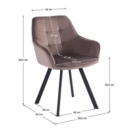 Design fotel, szürkésbarna Velvet/fekete, PETIN