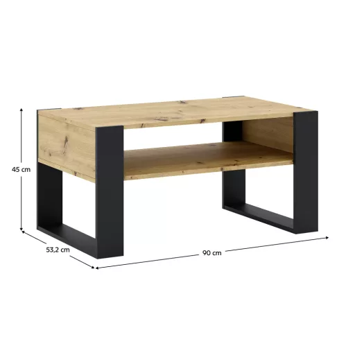 Dohányzóasztal, artisan tölgy/fekete, CARA 1
