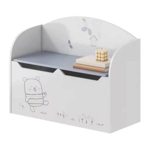 Játéktároló láda tárhellyel, fehér, BEAR