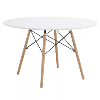   Étkezőasztal, fehér/matt/bükk, átmérő 120 cm, DEMIN NEW