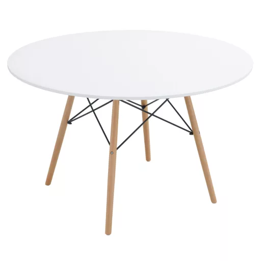 Étkezőasztal, fehér/matt/bükk, átmérő 120 cm, DEMIN NEW