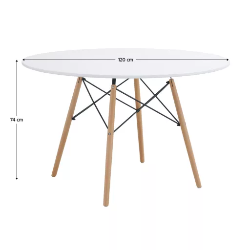 Étkezőasztal, fehér/matt/bükk, átmérő 120 cm, DEMIN NEW