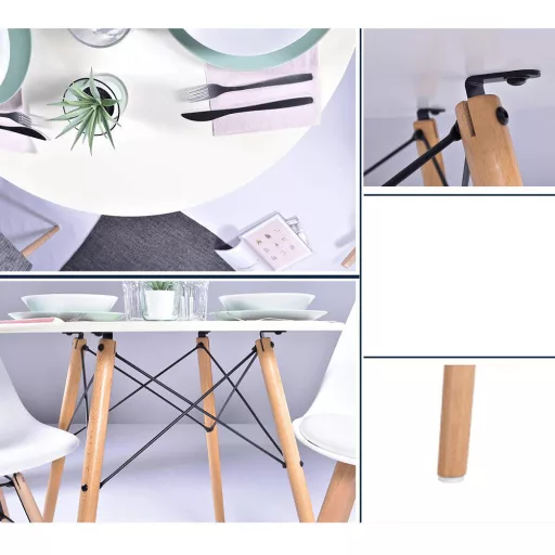 Étkezőasztal, fehér/matt/bükk, átmérő 120 cm, DEMIN NEW