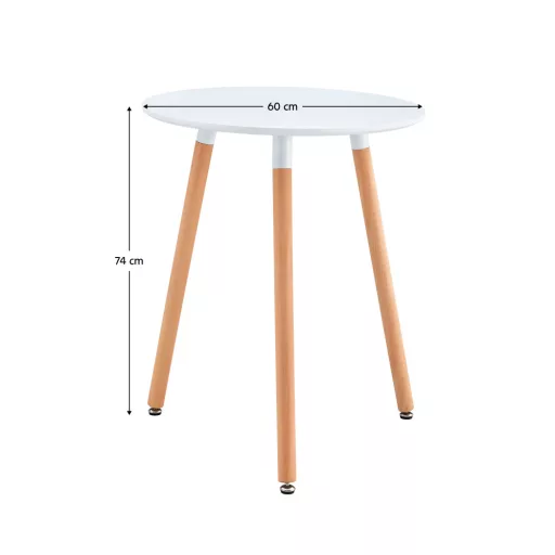 Étkezőasztal, fehér/bükk, átmérő 60 cm, ELCAN NEW TYP 1
