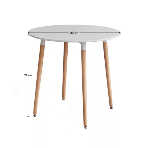 Étkezőasztal, fehér/bükk, átmérő 80 cm, ELCAN NEW TYP 2