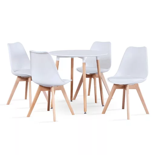 Étkezőasztal, fehér/bükk, átmérő 80 cm, ELCAN NEW TYP 2