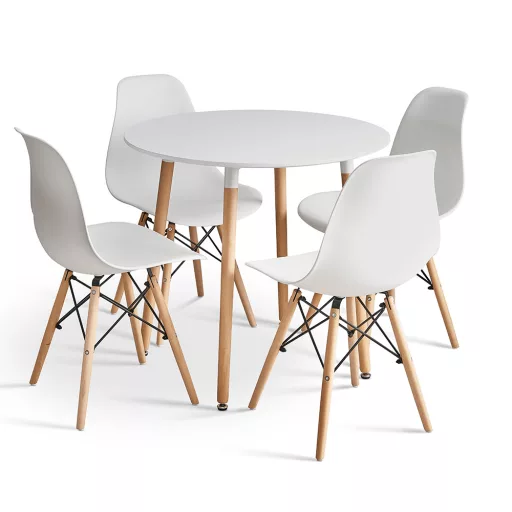 Étkezőasztal, fehér/bükk, átmérő 80 cm, ELCAN NEW TYP 2