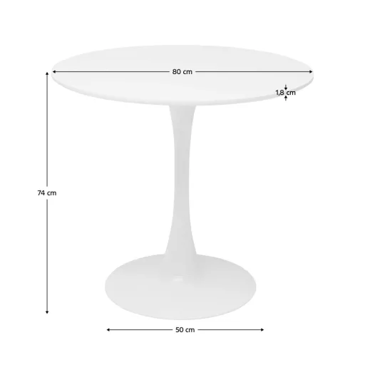 Étkezőasztal, kerek, fehér, matt, átmérő 80 cm, REVENTON NEW