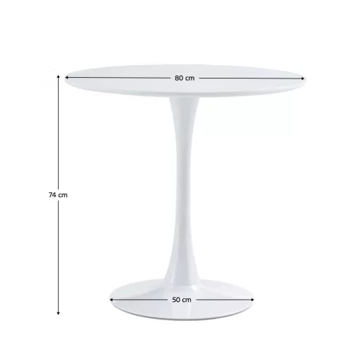 Étkezőasztal, kerek, fehér, matt, átmérő 80 cm, REVENTON NEW