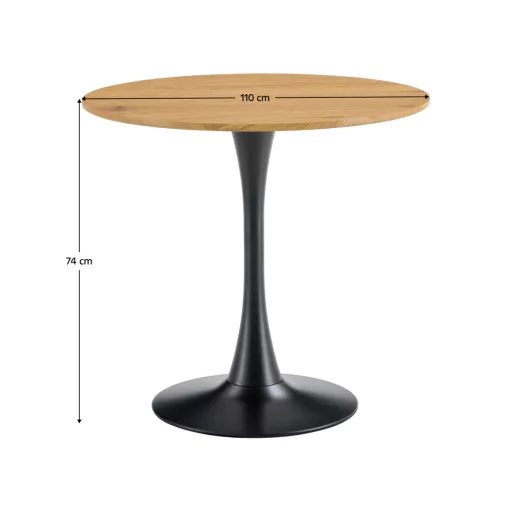 Étkezőasztal, kerek, tölgy/fekete, átmérő 110 cm, REVENTON NEW