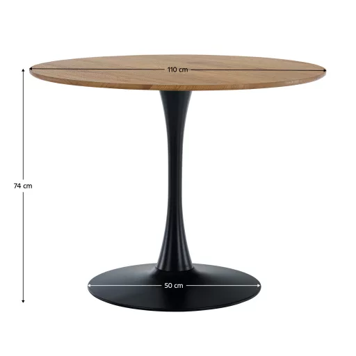 Étkezőasztal, kerek, tölgy/fekete, átmérő 110 cm, REVENTON NEW