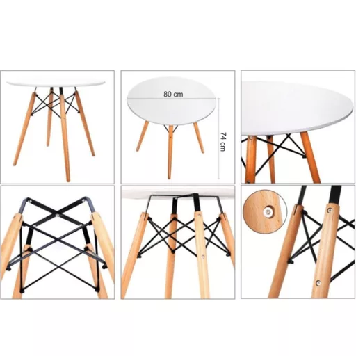 Étkezőasztal,  fehér/bükk, átmérő 80 cm, GAMIN 2 NEW 80