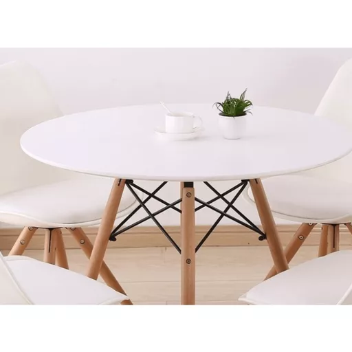 Étkezőasztal,  fehér/bükk, átmérő 80 cm, GAMIN 2 NEW 80