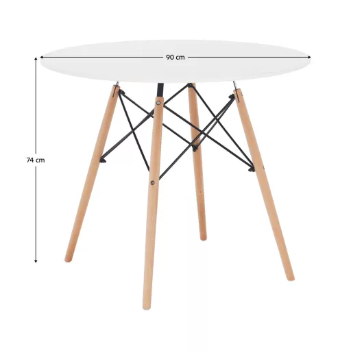 Étkezőasztal,  fehér/bükk, átmérő 90 cm, GAMIN 2 NEW 90