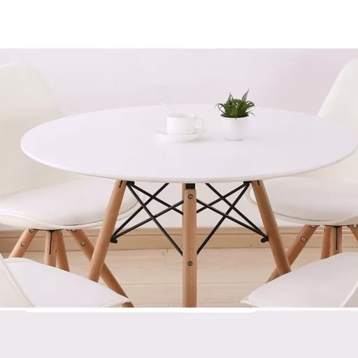 Étkezőasztal,  fehér/bükk, átmérő 90 cm, GAMIN 2 NEW 90