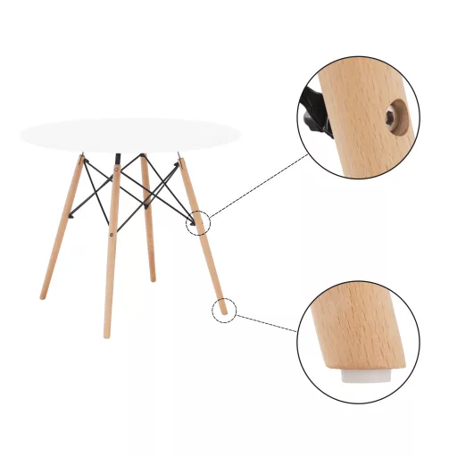 Étkezőasztal,  fehér/bükk, átmérő 90 cm, GAMIN 2 NEW 90