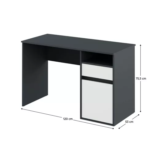 PC asztal, grafit/fehér, BILI NEW