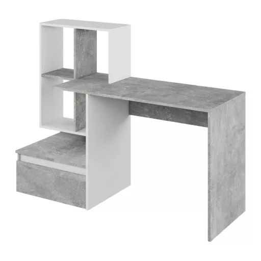 Számítógépasztal, beton/fehér, NEREO NEW