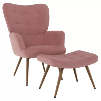   Fotel lábtartóval, rózsaszín Velvet szövet/tölgy, HABEN