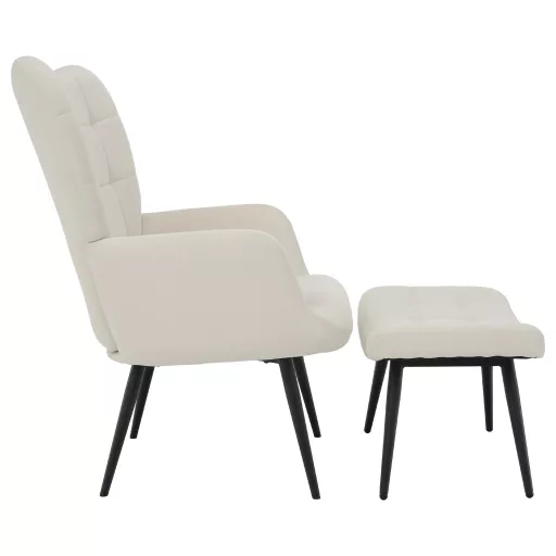 Fotel lábtartóval, fehér Velvet szövet/fekete, HABEN