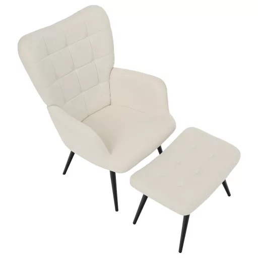 Fotel lábtartóval, fehér Velvet szövet/fekete, HABEN