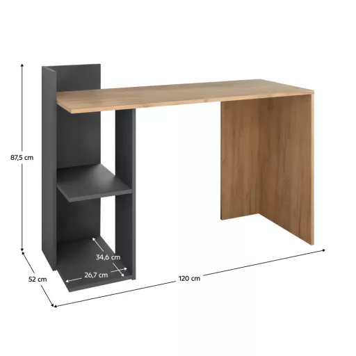 Számítógépasztal, tölgy craft arany/grafit, ZINO NEW
