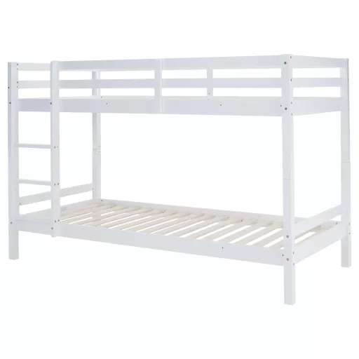 Emeletes ágy, 90x200, tömör fa, fehér, INEZA