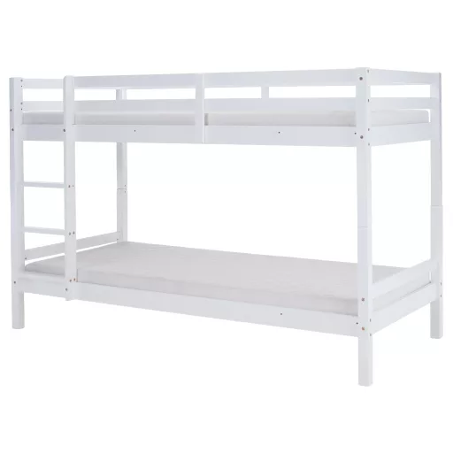 Emeletes ágy, 90x200, tömör fa, fehér, INEZA
