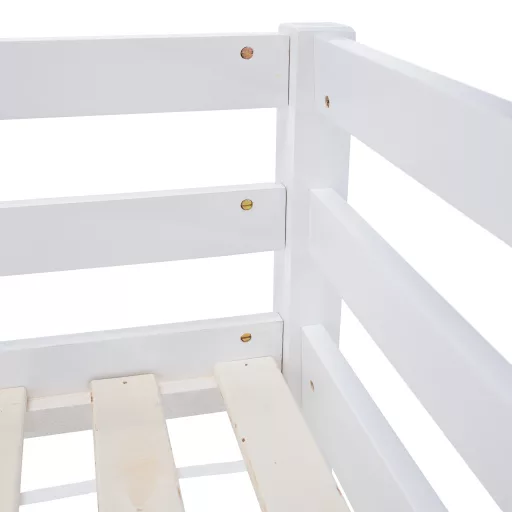 Emeletes ágy, 90x200, tömör fa, fehér, INEZA