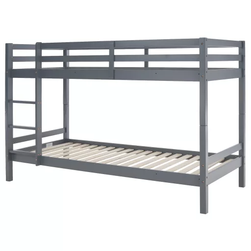 Emeletes ágy, 90x200, tömör fa, szürke, INEZA