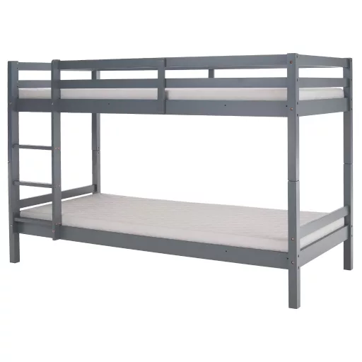 Emeletes ágy, 90x200, tömör fa, szürke, INEZA
