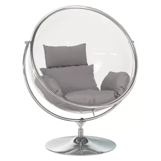   Függő fotel állvánnyal, átlátszó/ezüst/szürke, BUBBLE NEW TYP 2
