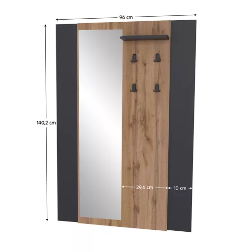 Fogas panel tükörrel, wotan tölgy/fekete, AMONI