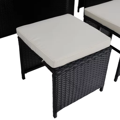 Kerti rattan szett, akácfa, fekete/krémszínű/természetes, MELFORD