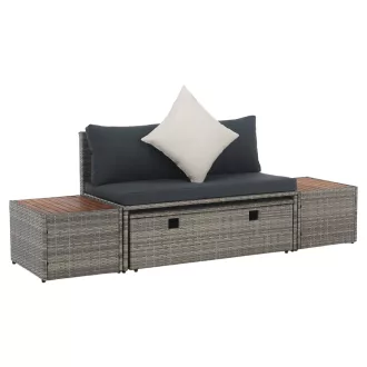 Kerti rattan szett, szürke/természetes/krémszínű, DEBRA
