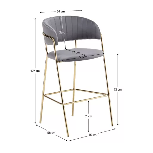 Design bárszék, szürkésbarna Velvet szövet/gold króm arany, DASMIN TYP 2