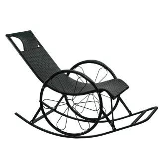 Hintaszék, rattan/fém, fekete, ROKIN