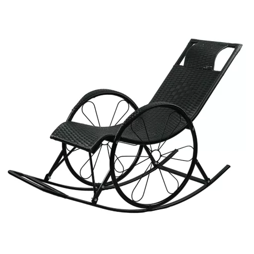 Hintaszék, rattan/fém, fekete, ROKIN