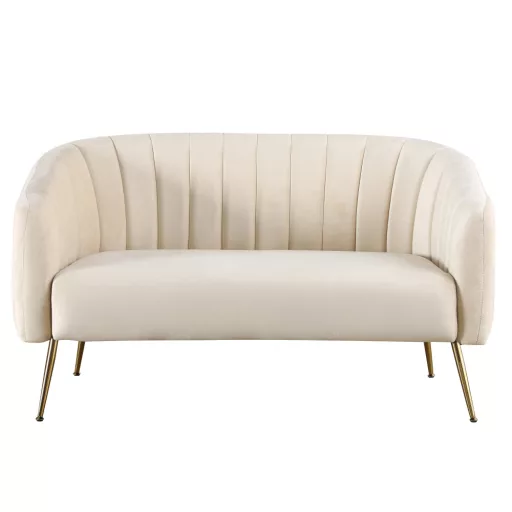 Design kétszemélyes kanapé, bézs Velvet szövet/gold króm-arany, BAGY